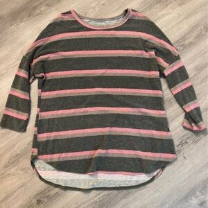 Striped Gray and Pink Long Sleeve Top